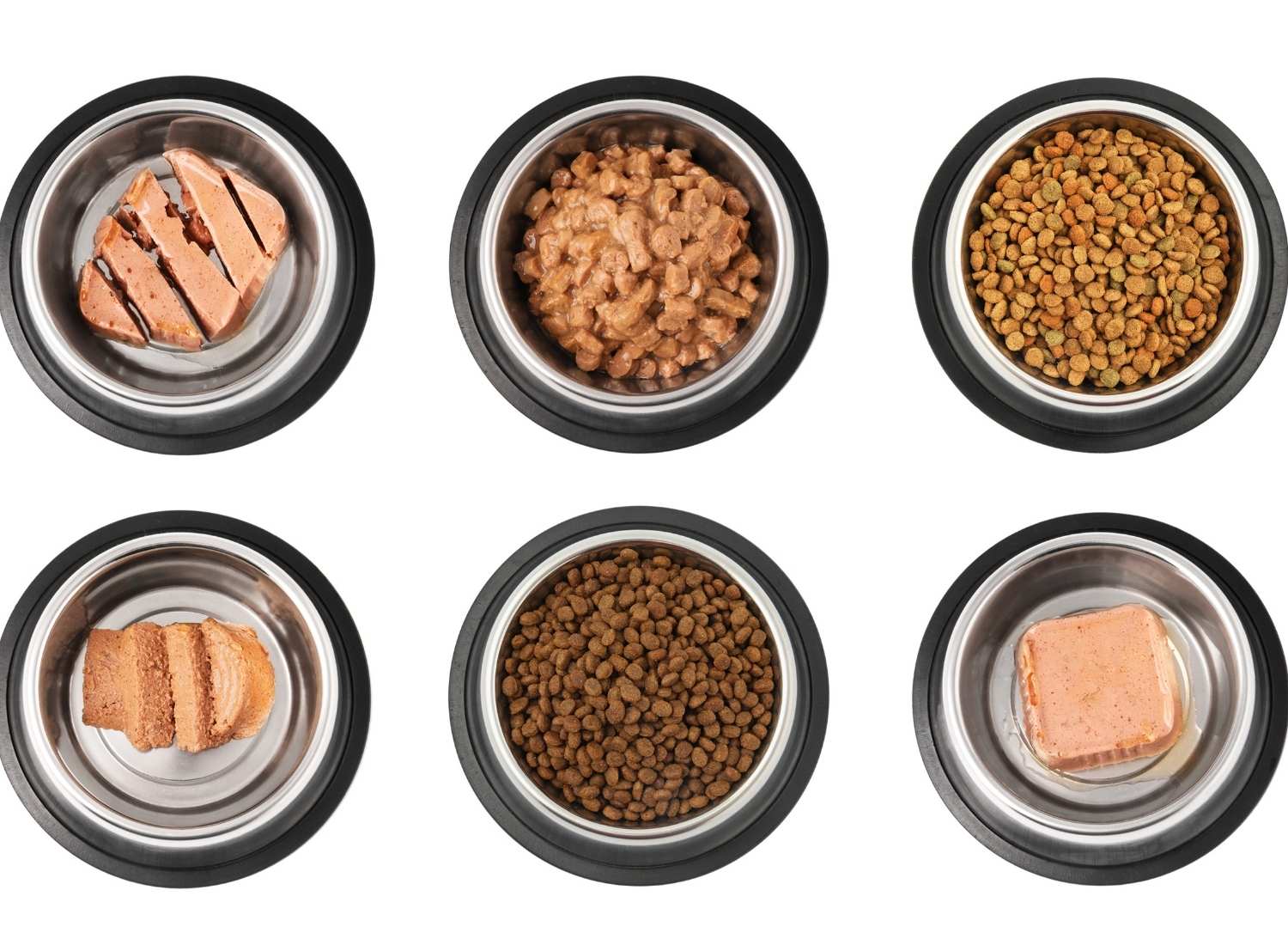 Assortment of kibble, raw, and home-cooked foods showing how THRIVE fits seamlessly into any canine diet.